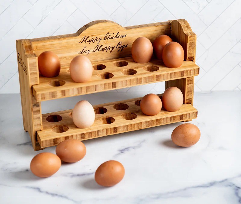 Cubierta de huevos de madera rústica de bambú ecológica para quemar en la nevera o a pedido personalizado
