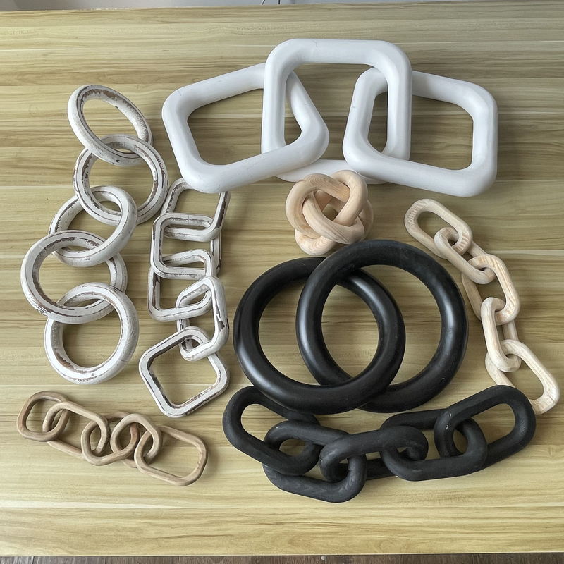 Artesanía de madera tallada a mano Ornamentos para la decoración del hogar Enlace de cadena de madera Casa de campo 5-Enlace de cadena