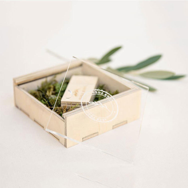Caja de regalo de lujo natural de madera acrílica caja de regalo de madera abierta caja de almacenamiento con tapa