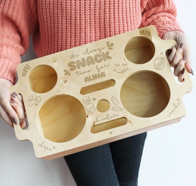 Estante no plegable Barra de sofá de madera bandeja de aperitivos almacenamiento para espacios pequeños