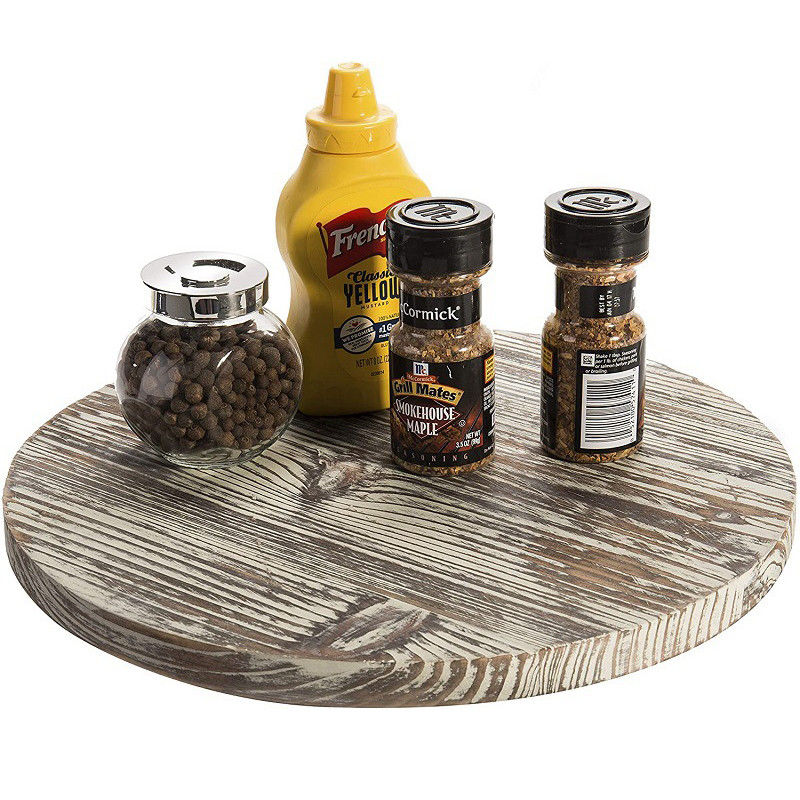Wood Lazy Susan Platillo giratorio para cocina último estilo de diseño de granja Impreso y quemado