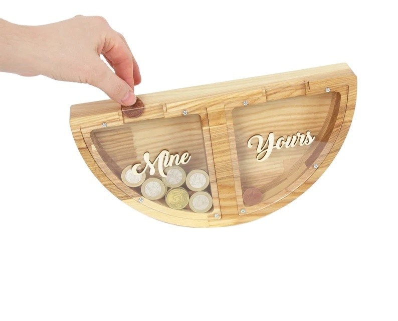 Banco de cerdo de madera personalizado MINE YOURS diseño ahorrar dinero de una manera divertida y creativa