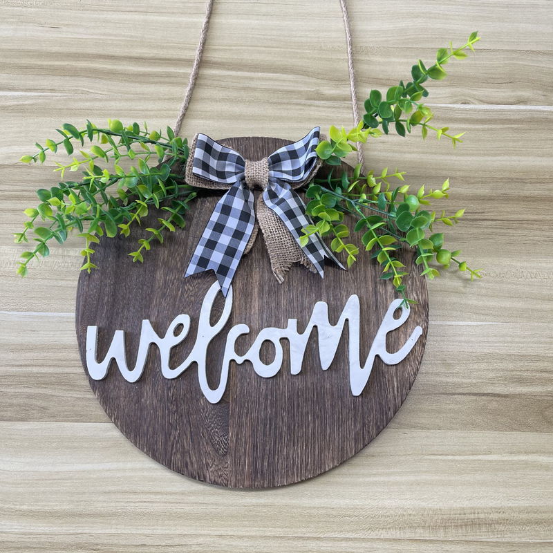 Puerta de entrada de madera de bienvenida placa de pared para la decoración del hogar forma redonda personalizada