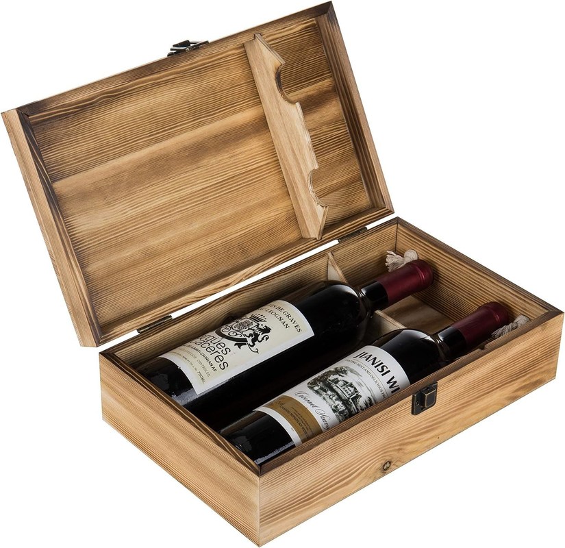 Cajas de regalo de vino de botella doble de madera rústica ecológica con tapa personalizable