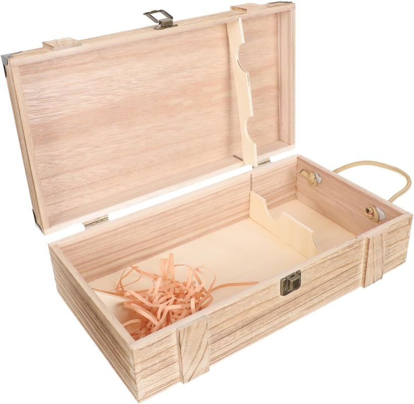 Caja de vino de madera de pino hecha a mano con tapa para contenedores vacíos decorativos de tamaño personalizado