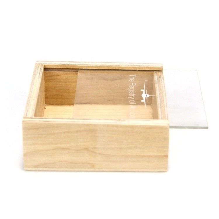 Logotipo de marca personalizado Caja de almacenamiento de madera aceptable con tapa deslizante 10x10x3.8cm