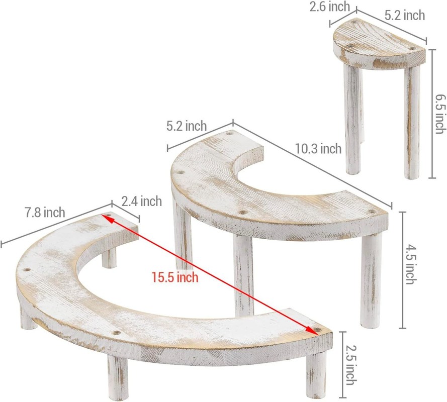 Conjunto de 3 piezas de madera en relieve blanqueada para el soporte de tartas semicircular y el elevador de pantalla