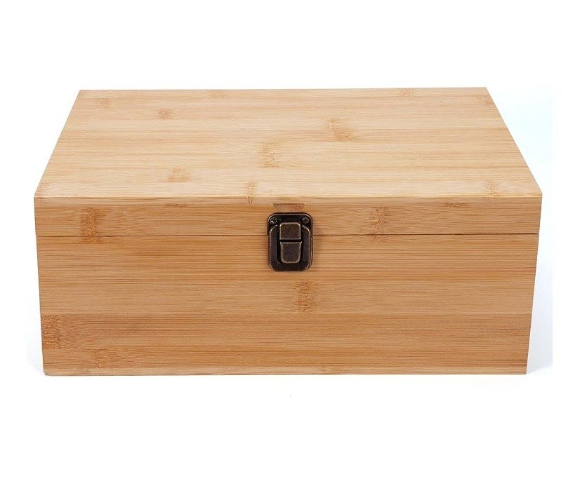 Caja de almacenamiento de madera de bambú natural de 1 x 7,9 x 4,5 pulgadas con tapa con bisagra