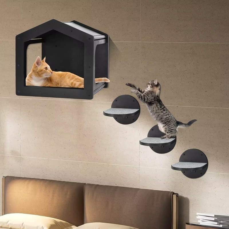 Gran cantidad de escalones montados en la pared para gatos Estante de escalada con 3 escalones grandes y almohadillas de rascado
