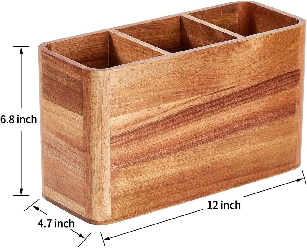 Cubierta Gran porta utensilios de madera de acacia para la impresión de cocina Manipulación grabado por láser
