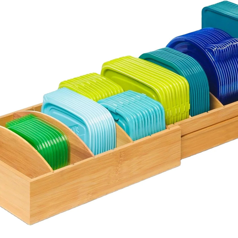 Organizador de contenedores de almacenamiento de alimentos de madera de bambú expandible de 13 a 27 pulgadas para cocina OEM