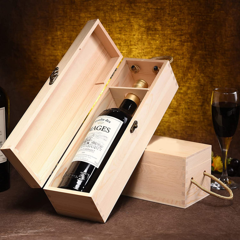 Tipo de madera MDF de lujo pintura de vino rojo horneado caja de regalo de madera con asas y tapa de acrílico