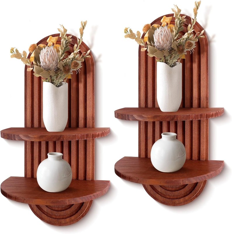 Estante de arco de arco iris para almacenamiento en la pared y estanterías flotantes en estantería de pared de madera