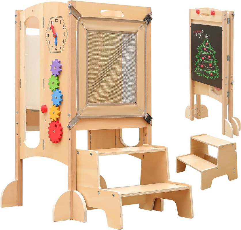2 pasos taburete plegable ayudante de cocina para niños pequeños color de bambú natural taburete torre para niños