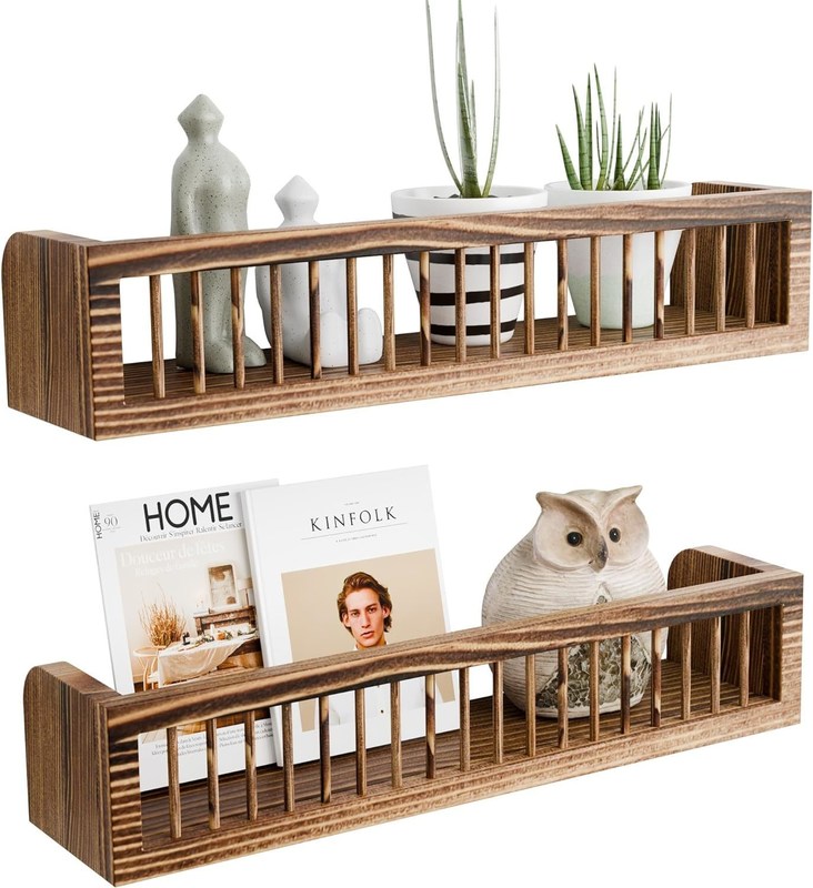 Estantes flotantes de madera personalizables para dormitorio Estética de imagen Estante de borde Conjunto de 2