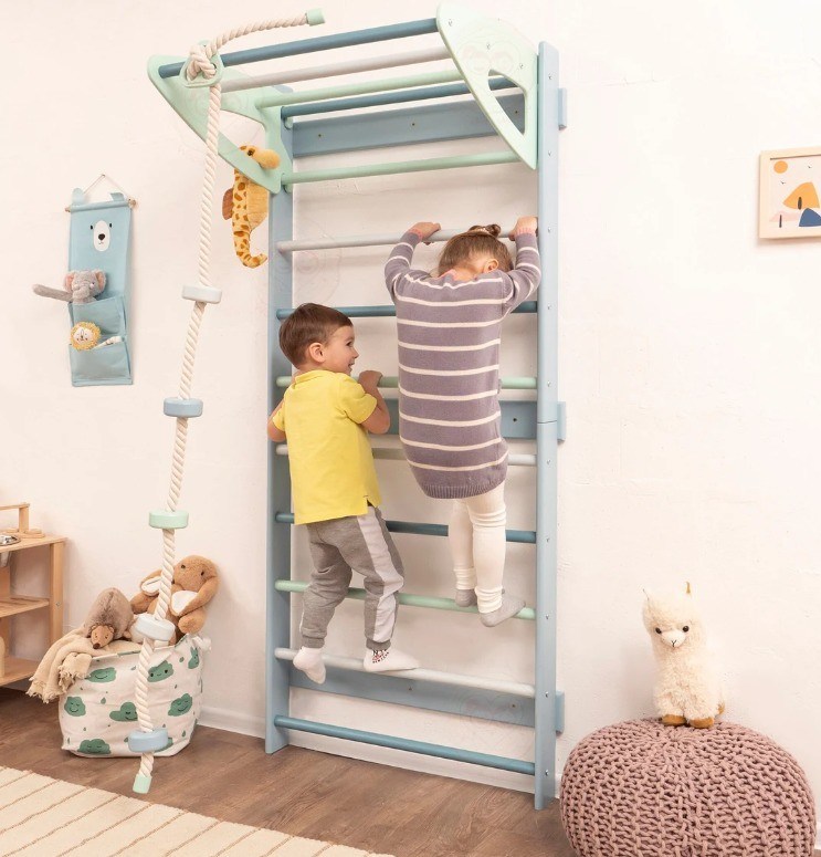 Montessori Gimnasio de escalada para niños pequeños Gran cantidad Escalera móvil para bebés con accesorios de cuerda