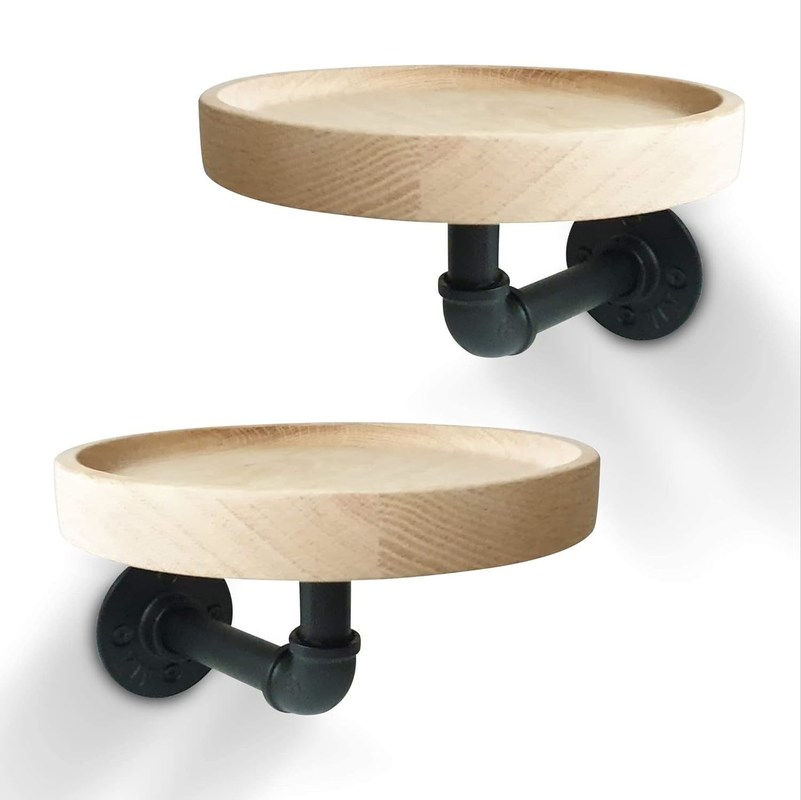 Embalaje de correo N Repisas de esquina de madera sólida flotante redonda pequeña para decoración de habitaciones domésticas