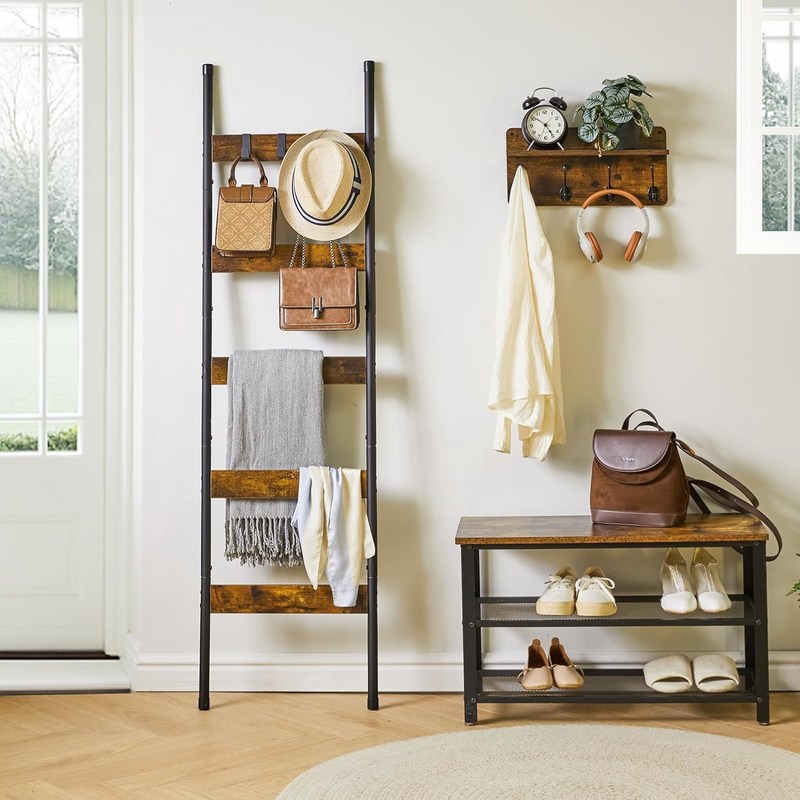 202405 Baño Escaleras de mantas de pared de soporte de metal inclinado con ganchos e impresión quemado