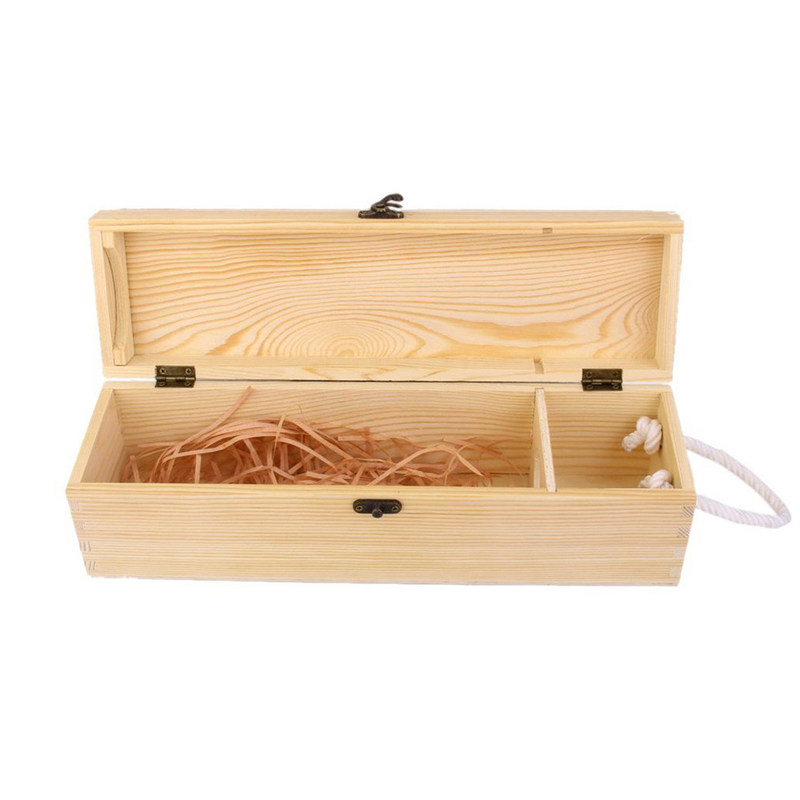 Bebidas industriales Caja de vino de madera de pino de 750 ml con diseño simple y color natural