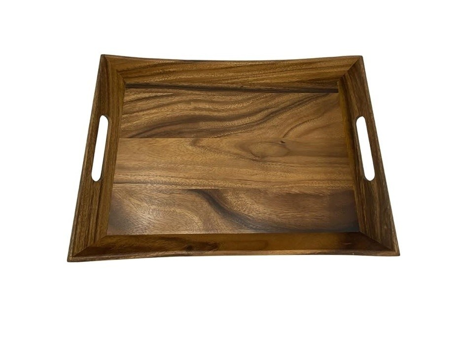 19.88 X 14 X 2.5 pulgadas Acacia Curva Servir bandeja Con el logotipo del mango Para tiendas de regalos