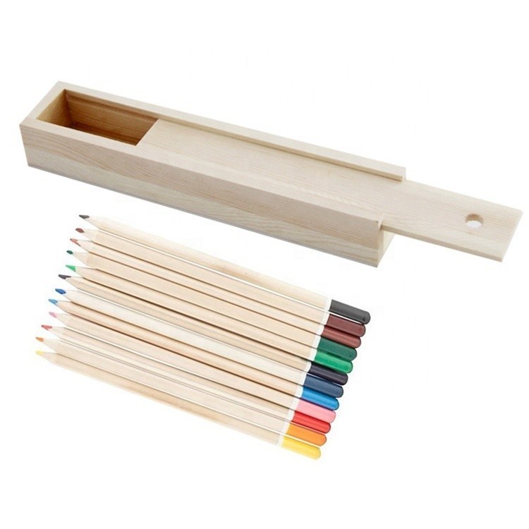 12 lápices de colores Caja de lápiz de madera para papelería estudiantil Pedido personalizado Aceptado