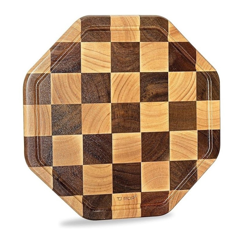 12X12X0.8 pulgadas de madera de acacia de corte octagonal tabla de servicio personalizado con ranura de jugo