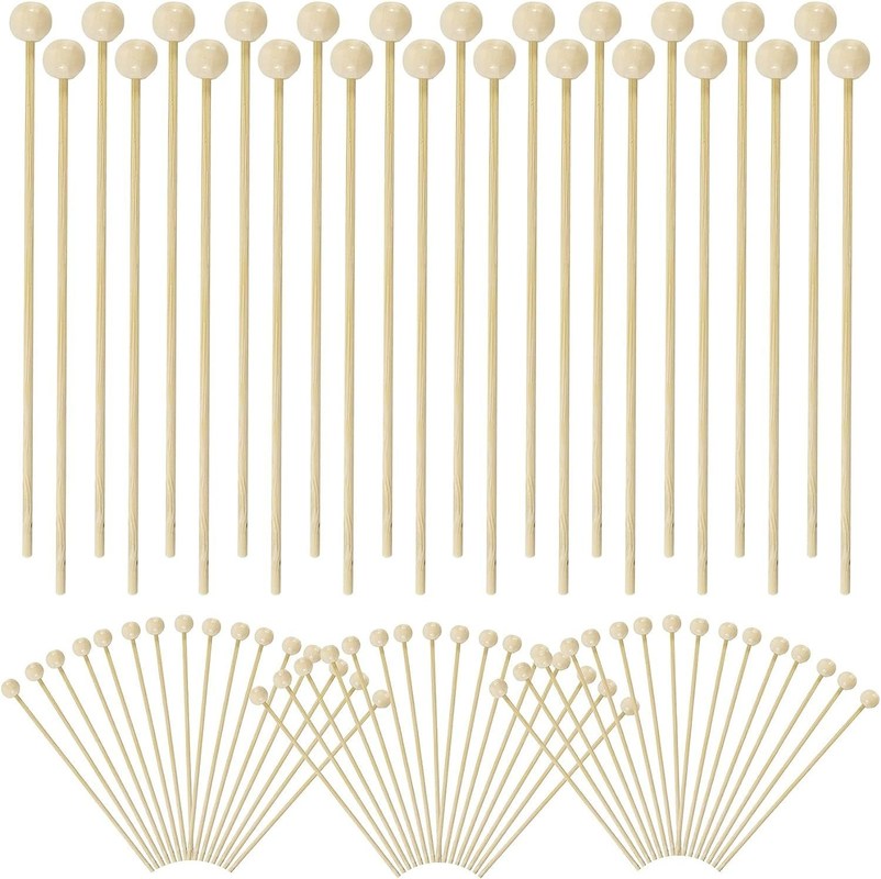 100PCS 6 pulgadas Rock Candy palos con bolas de madera Swizzle palos de diseño moderno y simple