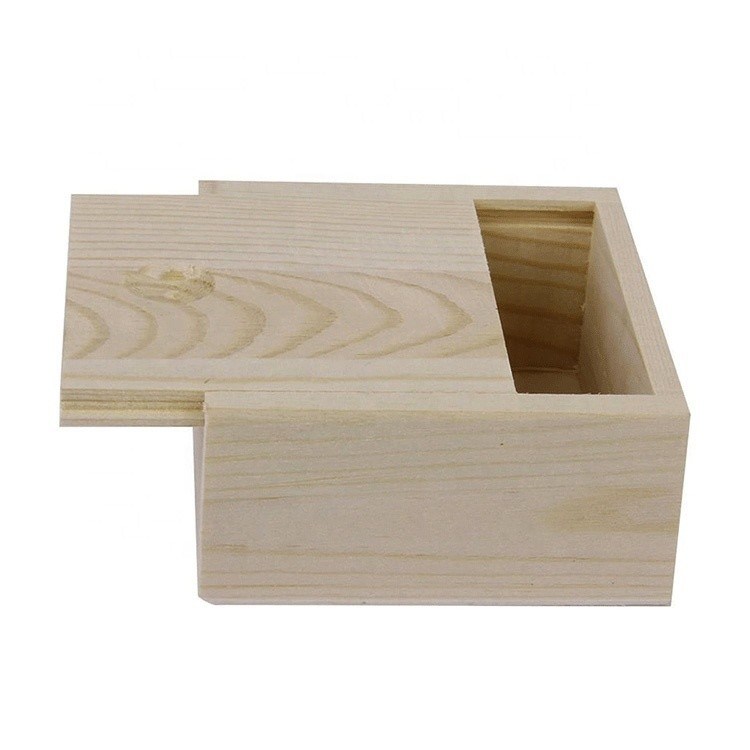 Caja de madera con tapa deslizante para regalos de Navidad pequeños en tamaño personalizado y material sin terminar
