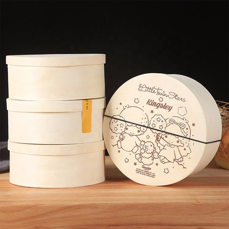 Caja de pastel de alfarería de madera biodegradable de tamaño común para solución de embalaje de bocadillos