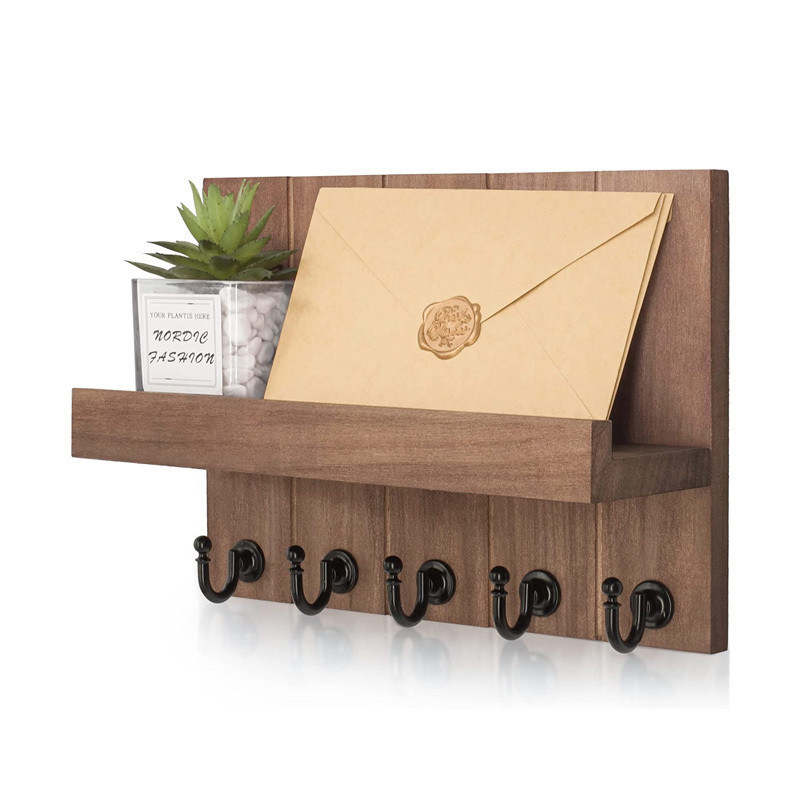 Portador de llaves de madera con 4 ganchos de llaves y montaje en la pared Estante flotante BAMBOO Key Organizer