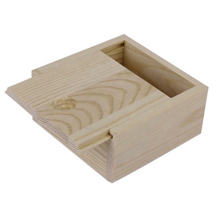 Caja de regalo de madera Caja de almacenamiento de artesanía con tapa deslizante Pedido personalizado aceptado 8.4x8.4x4.1cm