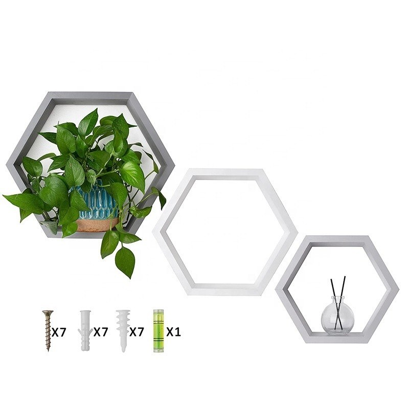 Tipo de montaje en la pared Estantes flotantes hexagonales de madera personalizados para decoración de la habitación de los niños