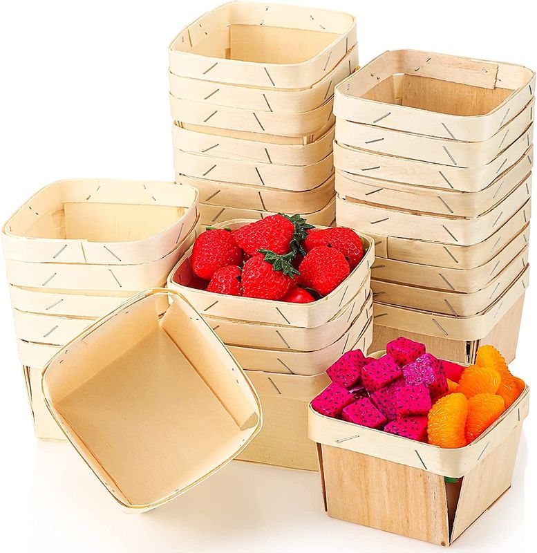 Cestas de frutas de madera con ventilación de 5,75 pulgadas cuadradas impresas en tela de seda