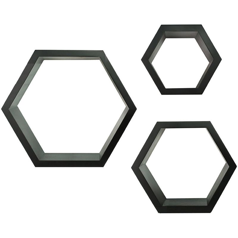 Excelente estantería flotante hexagonal de madera para casa baño sala de estar y más
