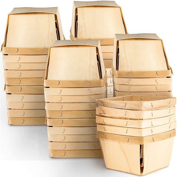 Color de madera de abedul o álamo 4 x 4 pulgadas Pint Frutas Cestas para decoraciones de fiesta