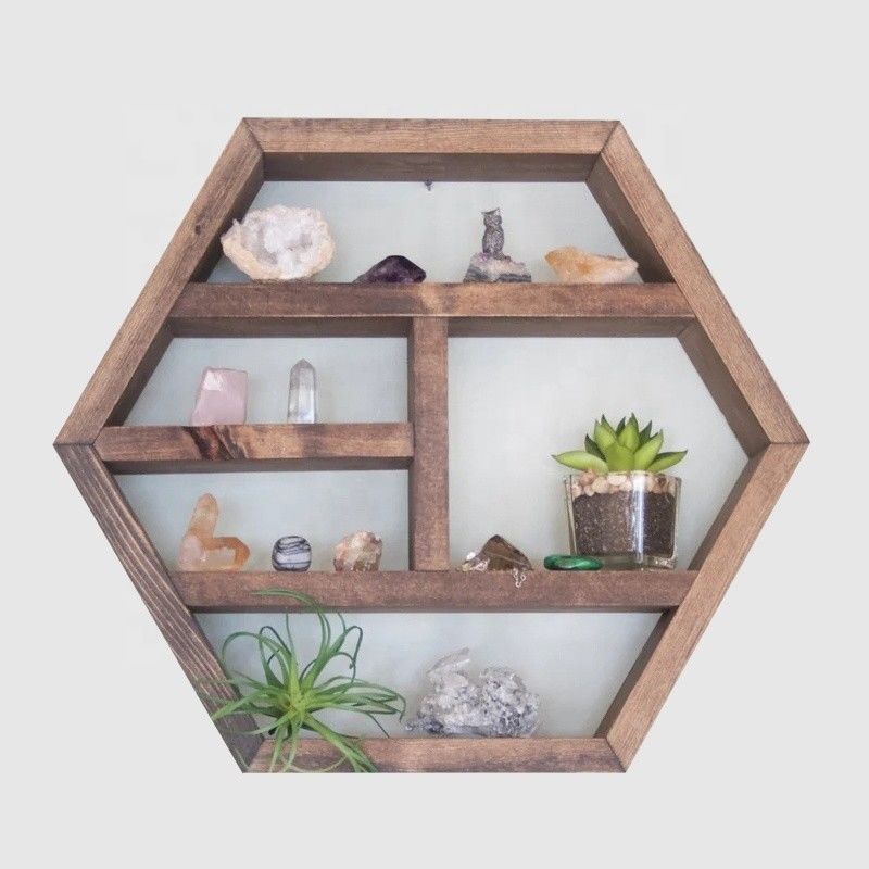 NO Estante de almacenamiento de madera sólida vintage de varias capas plegada con diseño rústico hexagonal