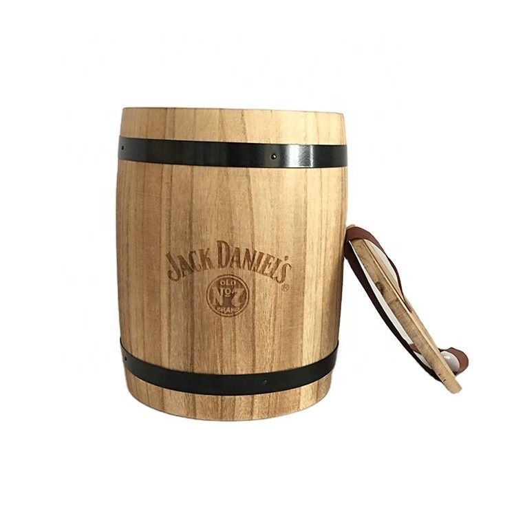 Barril de café de madera en color plano para venta al por mayor D15 x H18.8cm Diseño de impresión quemada