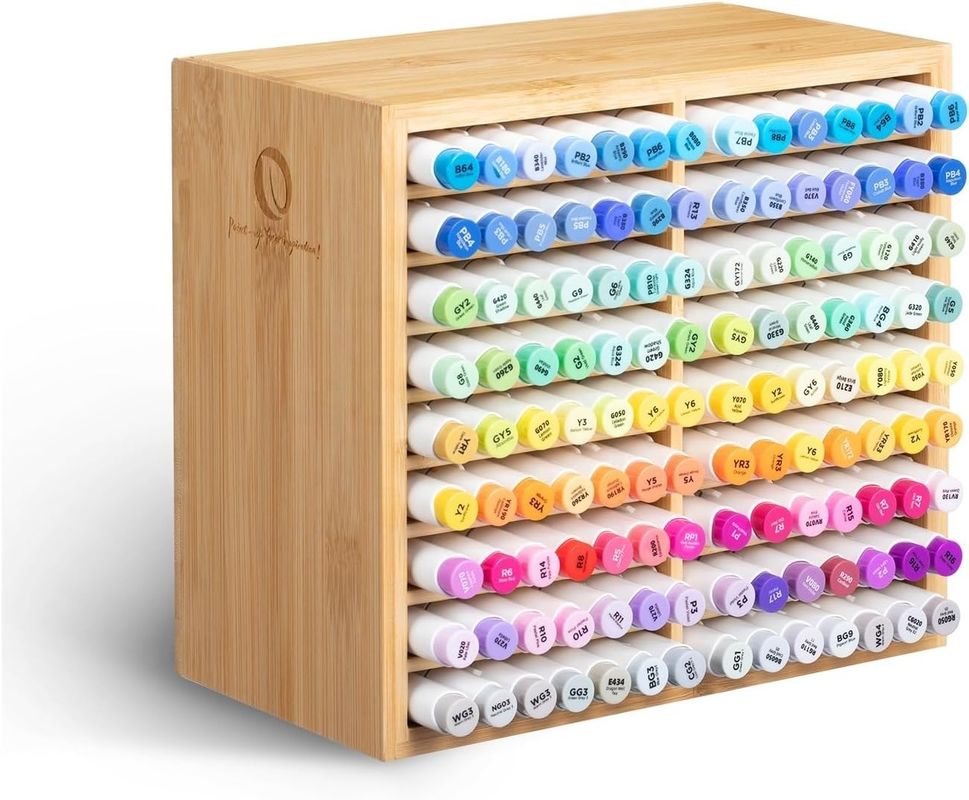 Almacenamiento de escritorio de madera contiene 126 marcadores 48 colores pastel en organizador de marcadores de bambú