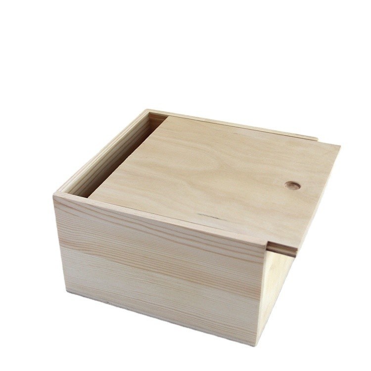 Caja de madera sin terminar de gran peso ligero con tapa de diapositiva de color natural de madera contrachapada