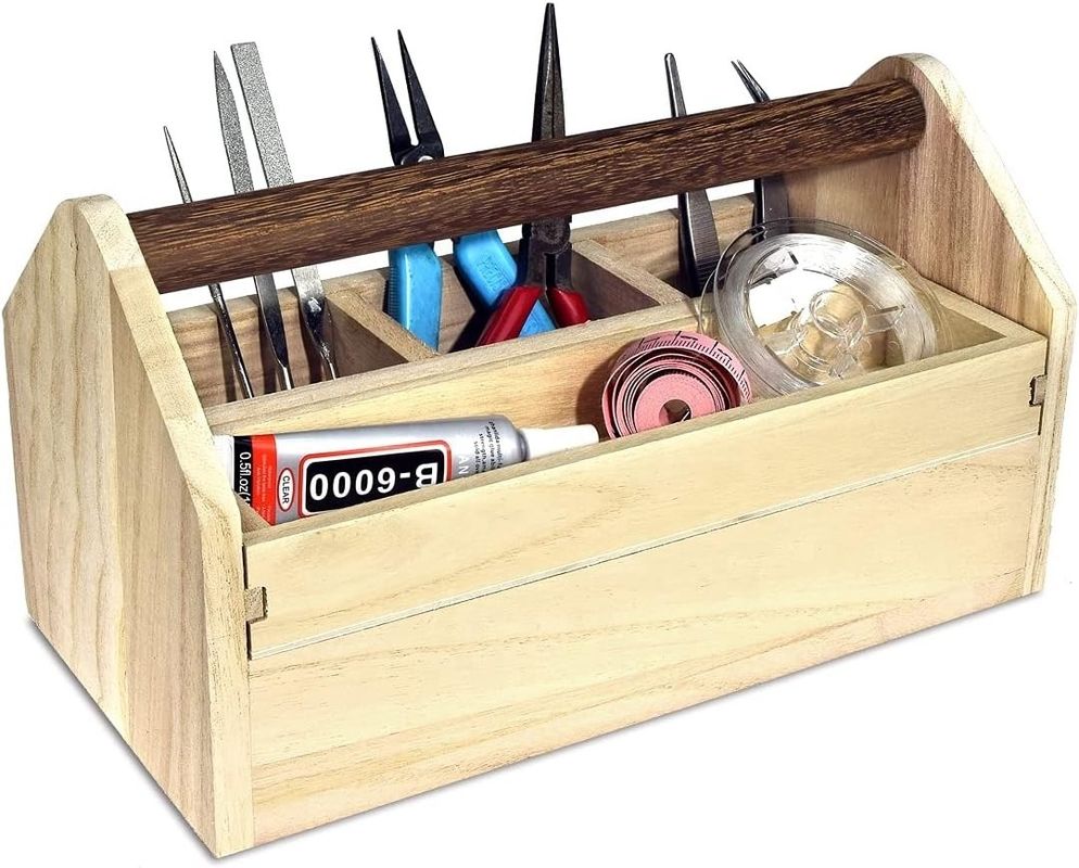 Pedido personalizado aceptado Caja de almacenamiento de herramientas artesanales de cajón de madera con madera de pino / bambú