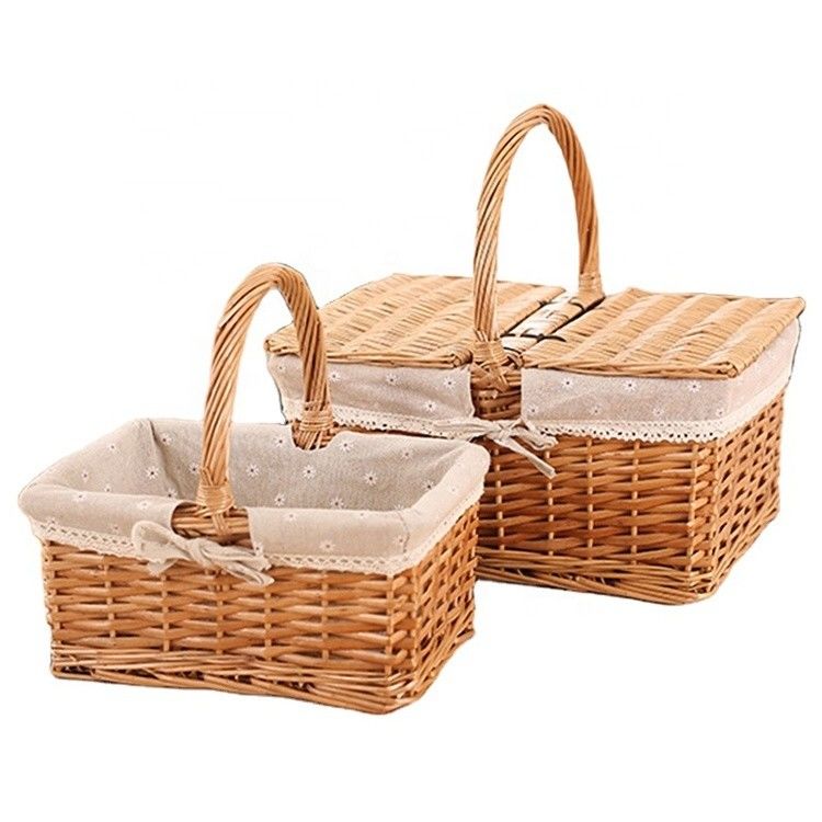 Viento Rural Cubo tejido a mano Vibración de jardín Cestas de almacenamiento de picnic con mango 30x20x15cm