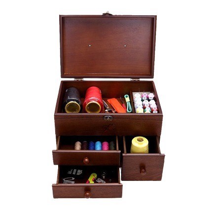 No soporte Selección de espacio de la habitación caja de costura de madera para el almacenamiento organizado