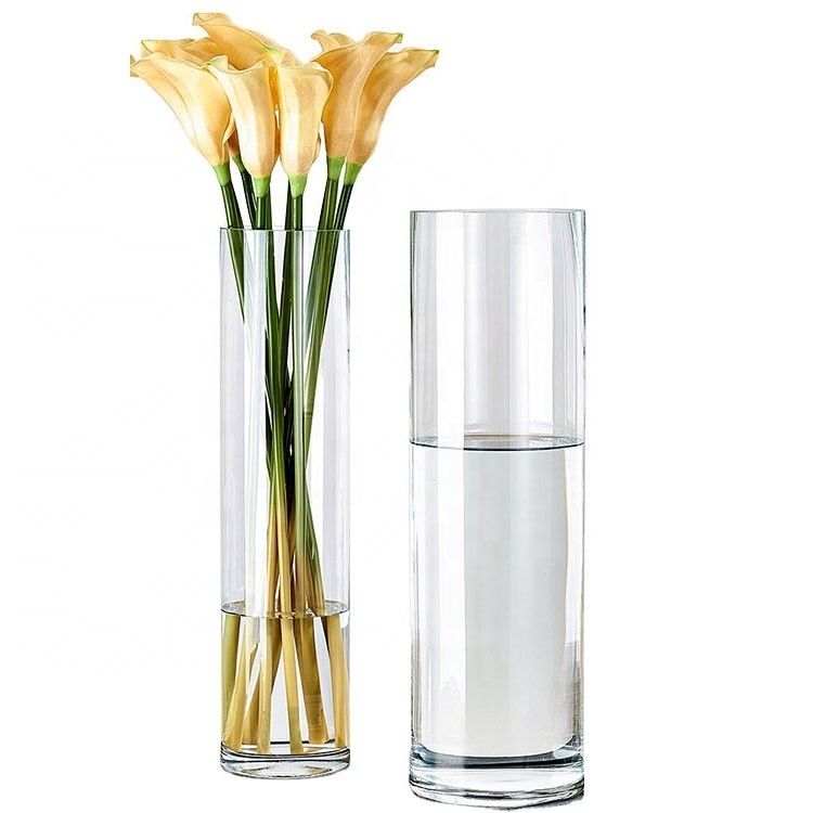 Vaso de vidrio transparente con cilindro estilo de diseño minimalista perfecto para piezas centrales de la boda