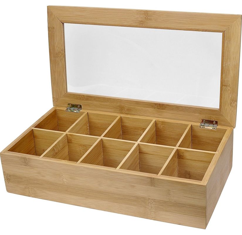 Capa clara Caja de té de madera Diseño personalizado 14.5 x 3.5 x 7.9 pulgadas Impresión grabado con láser