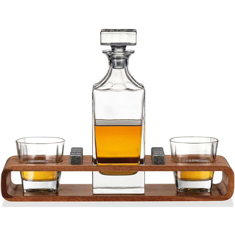 Decantador de whisky personalizado con soporte de madera y piedras de enfriamiento para celebraciones de fiesta