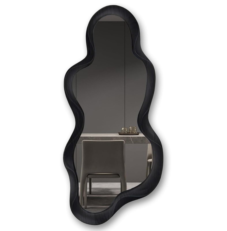 Hermosa decoración para el hogar Espejo de pared irregular con marco de madera negra y decoración de baño moderna