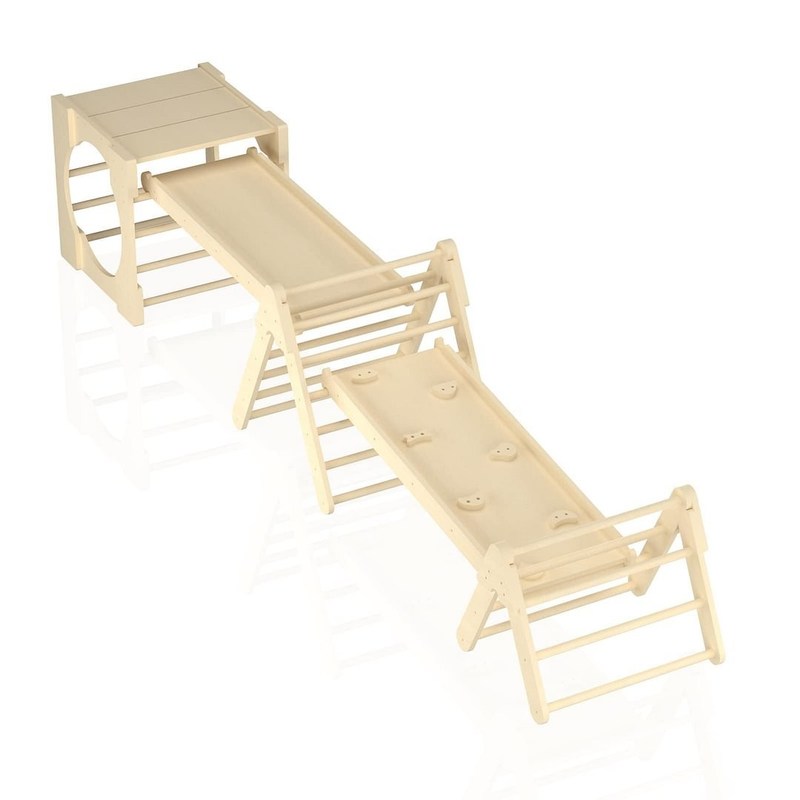 5 en 1 juguetes de escalada de triángulo gimnasio de escalada de niños pequeños de madera con rampa y tobogán