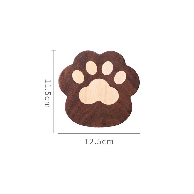 Fashion Cat Claw Shape Walnut Cup Mat Coasters 11.5x12.5x1.2cm para el logotipo personalizado