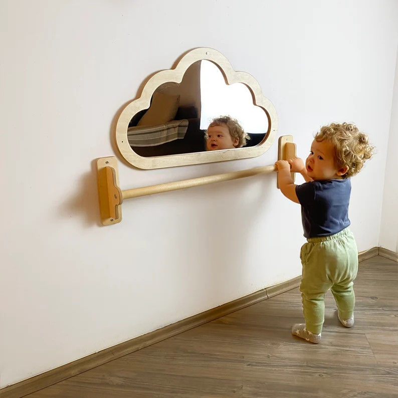 Pavimento de bebé espejo acrílico inquebrantable con barra de madera para levantar regalo de Navidad sensorial