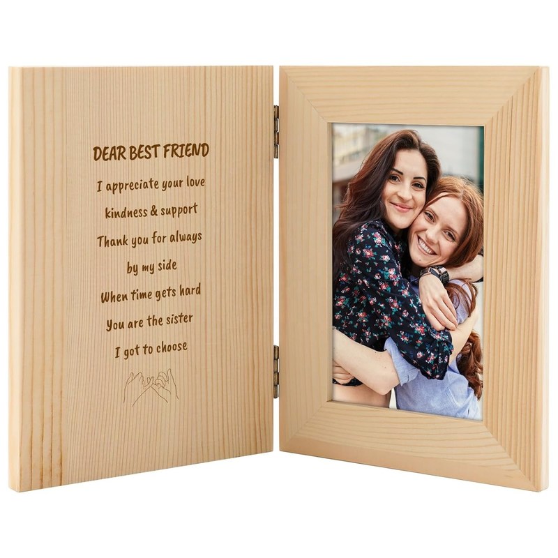 Marco de fotos de parejas de madera con texto personalizado grabado con láser personalizado